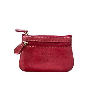 Dooney and Bourke Pebbled Leather Coin Pouch Key Holder Red White Gold Accents